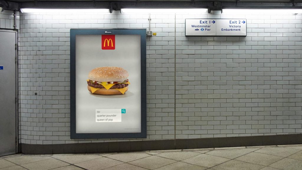 A McDonalds advert displayed using a 6-sheet poster on the London Underground.