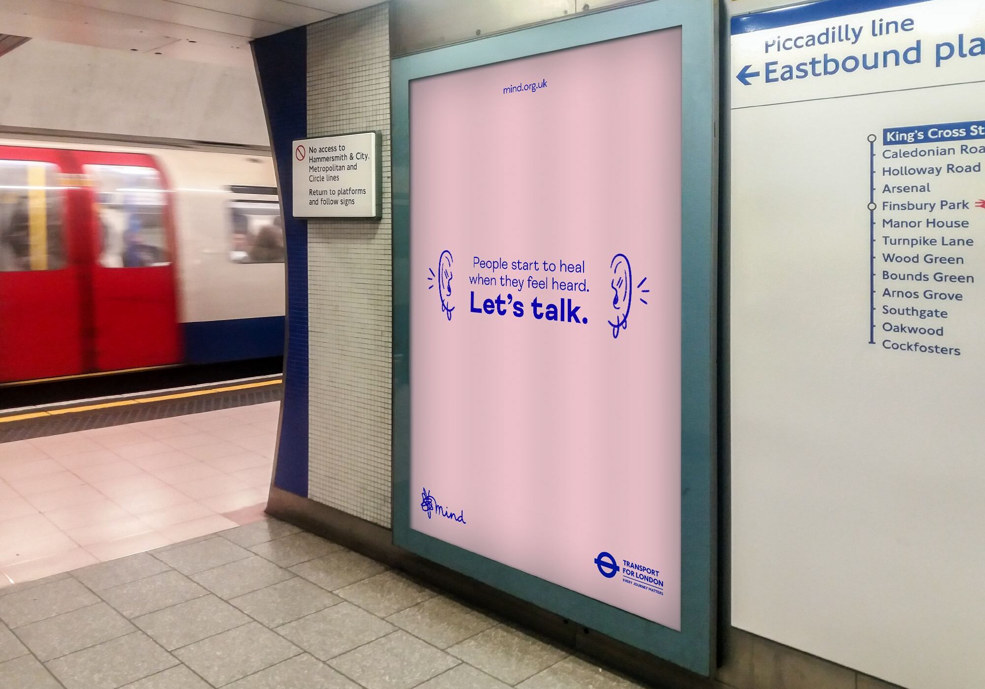 An advert for Mind displayed on the London Underground using 6-sheet posters.