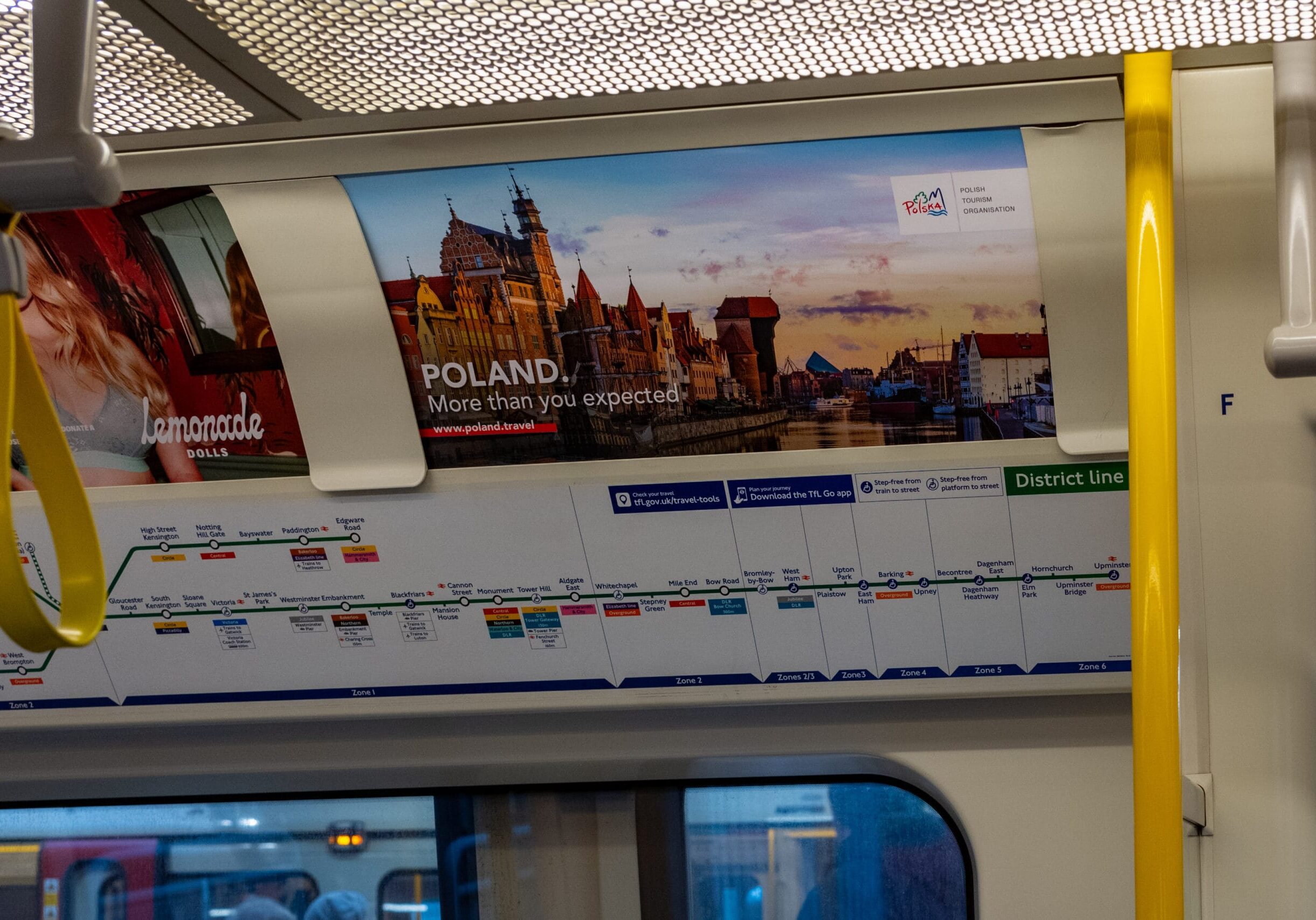 An example of tourism advertising using in-carriage advertising across London Underground